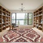 Ornate Pink and Brown Damask Swirls Rug