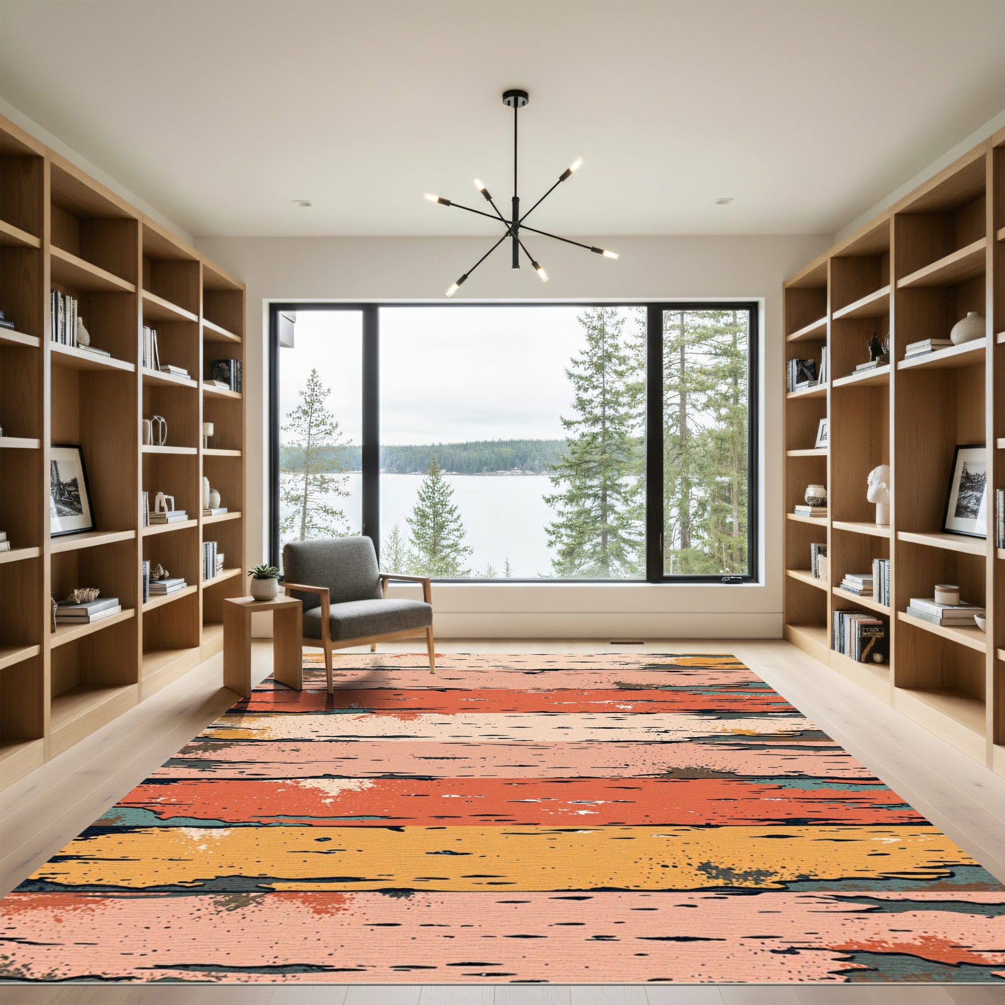 Rustic Distressed Earthy Horizontal Striped Rug