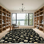 Black Cream Daisy Rose Garden Rug