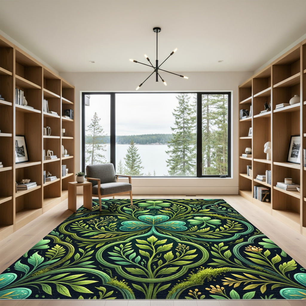 Emerald Clover Celtic Knot Botanical Tapestry Rug