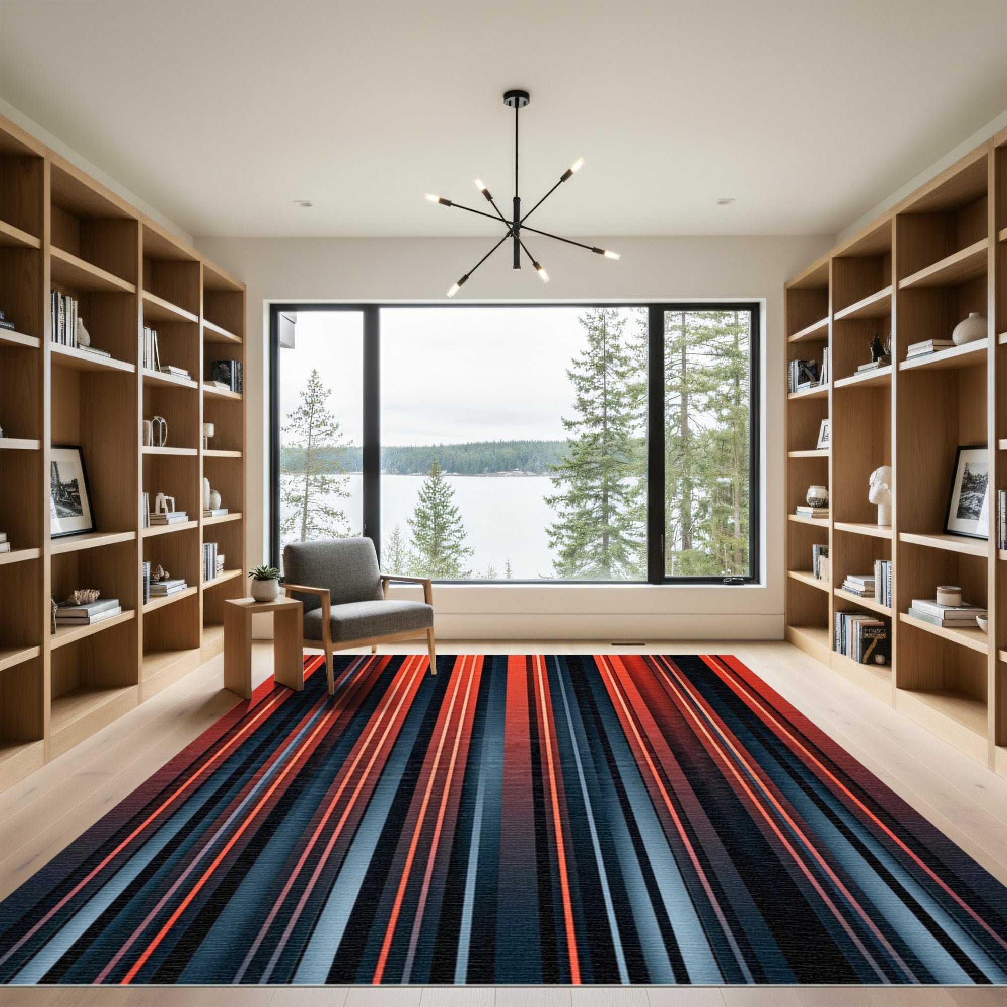 Modern Red Blue Vertical Stripes Rug