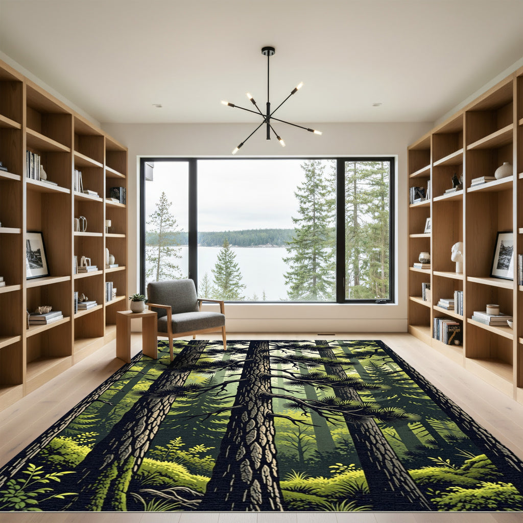 Verdant Forest Woodland Canopy Trees Rug