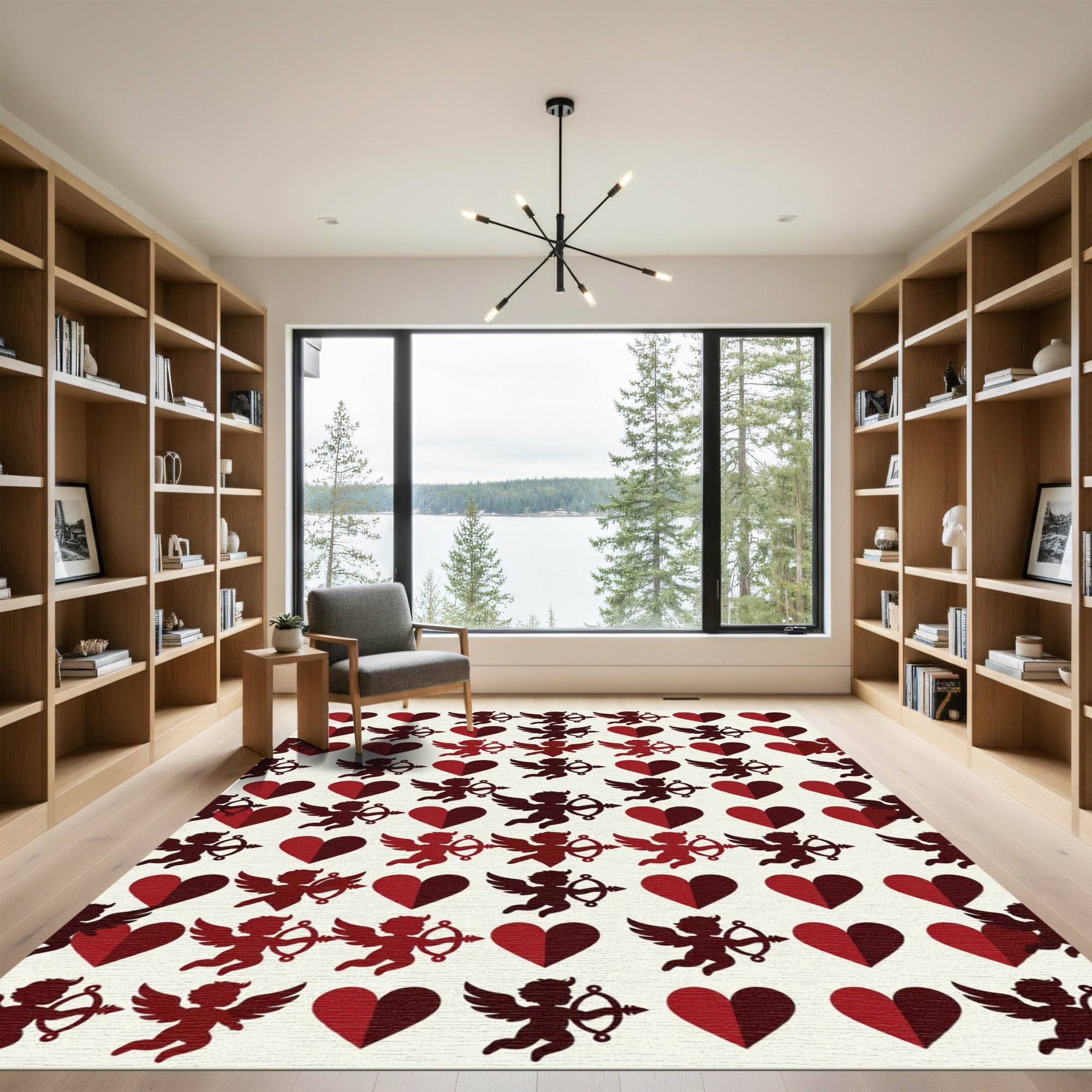 Deep Red Cupid Heart Pattern Rug