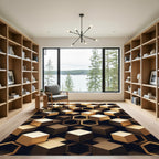 Modern Gold Metallic Geometric Hexagon Rug