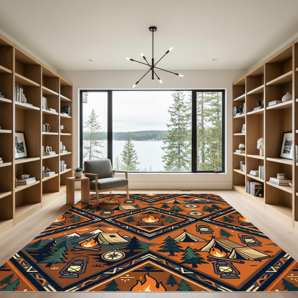 Rustic Burnt Orange Adventure Diamond Grid Rug