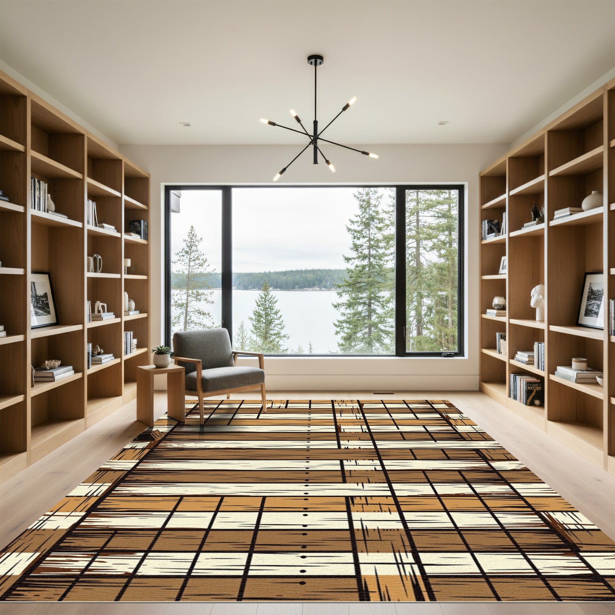 Modern Earthy Tone Grid Weave Rug