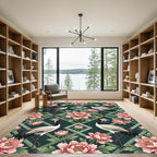 Pink Crane Peony Garden Trellis Rug