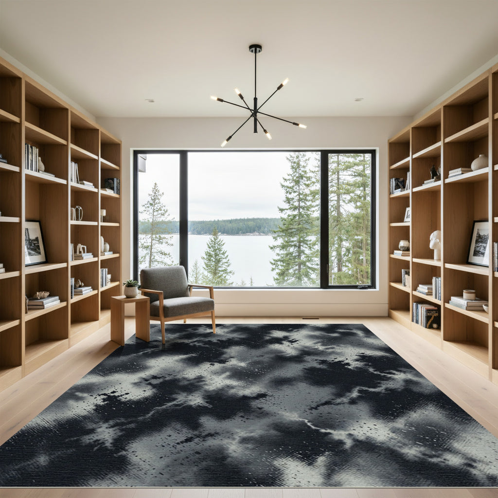 Monochrome Abstract Smoked Marble Swirl Rug