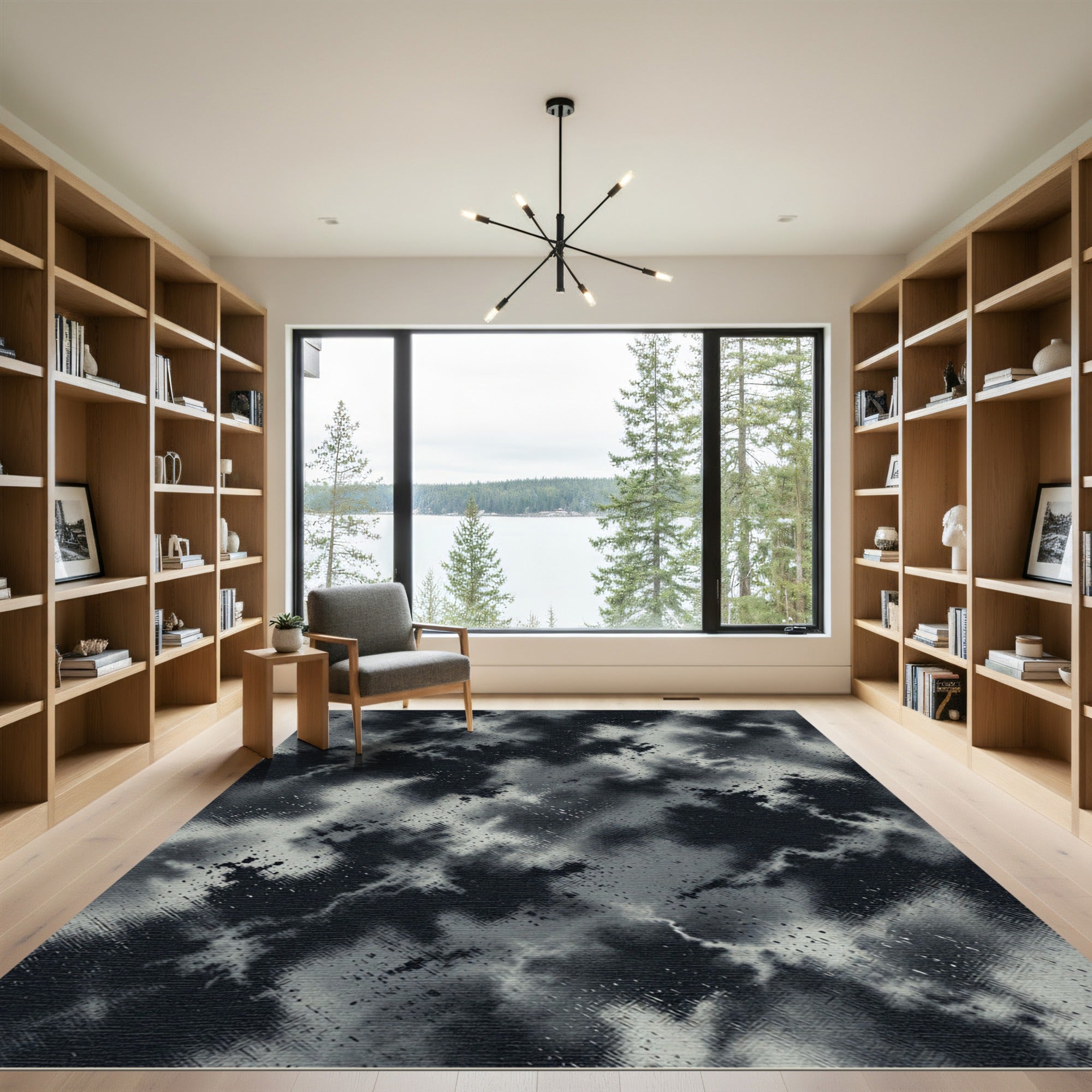 Monochrome Abstract Smoked Marble Swirl Rug