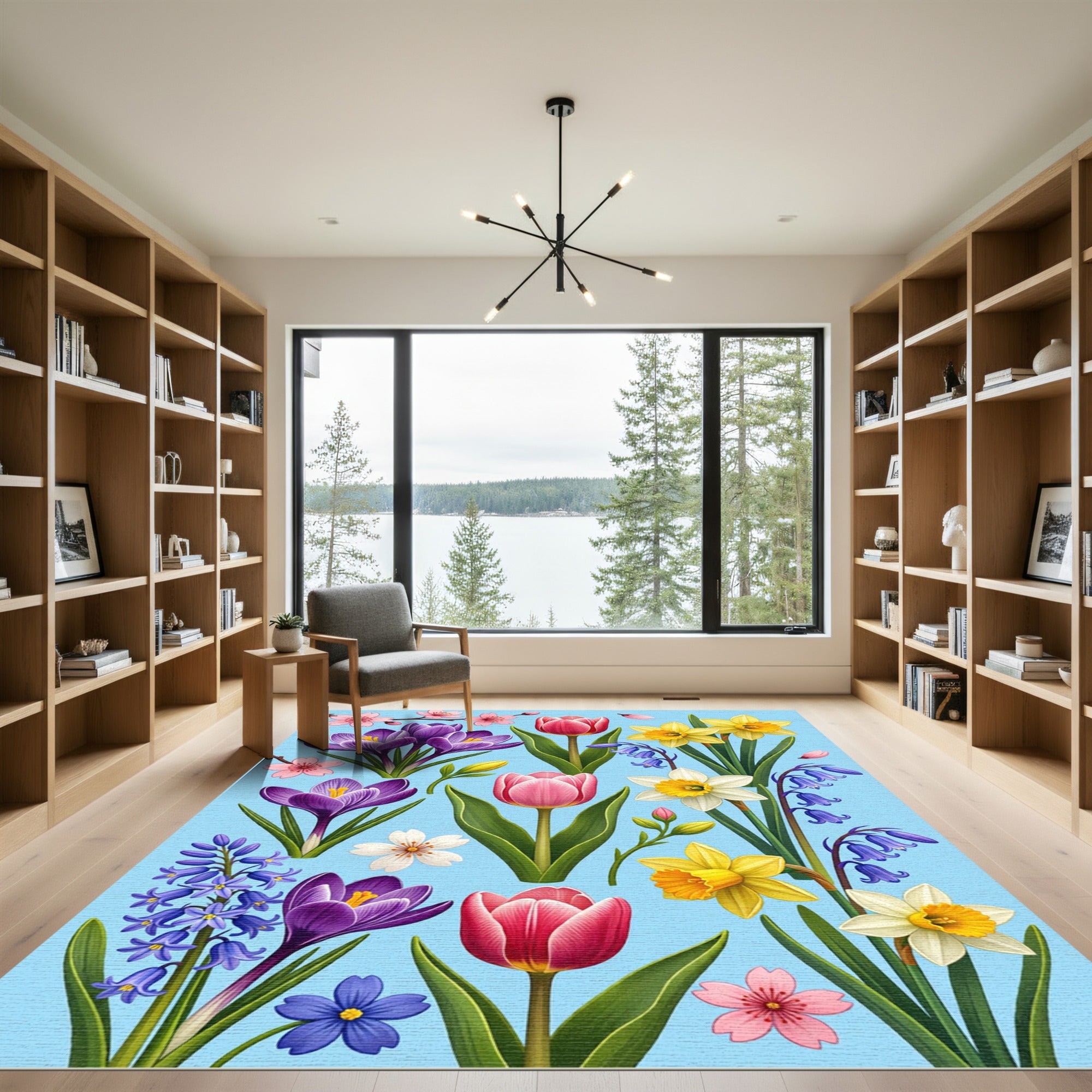 Vibrant Spring Meadow Floral Botanical Rug