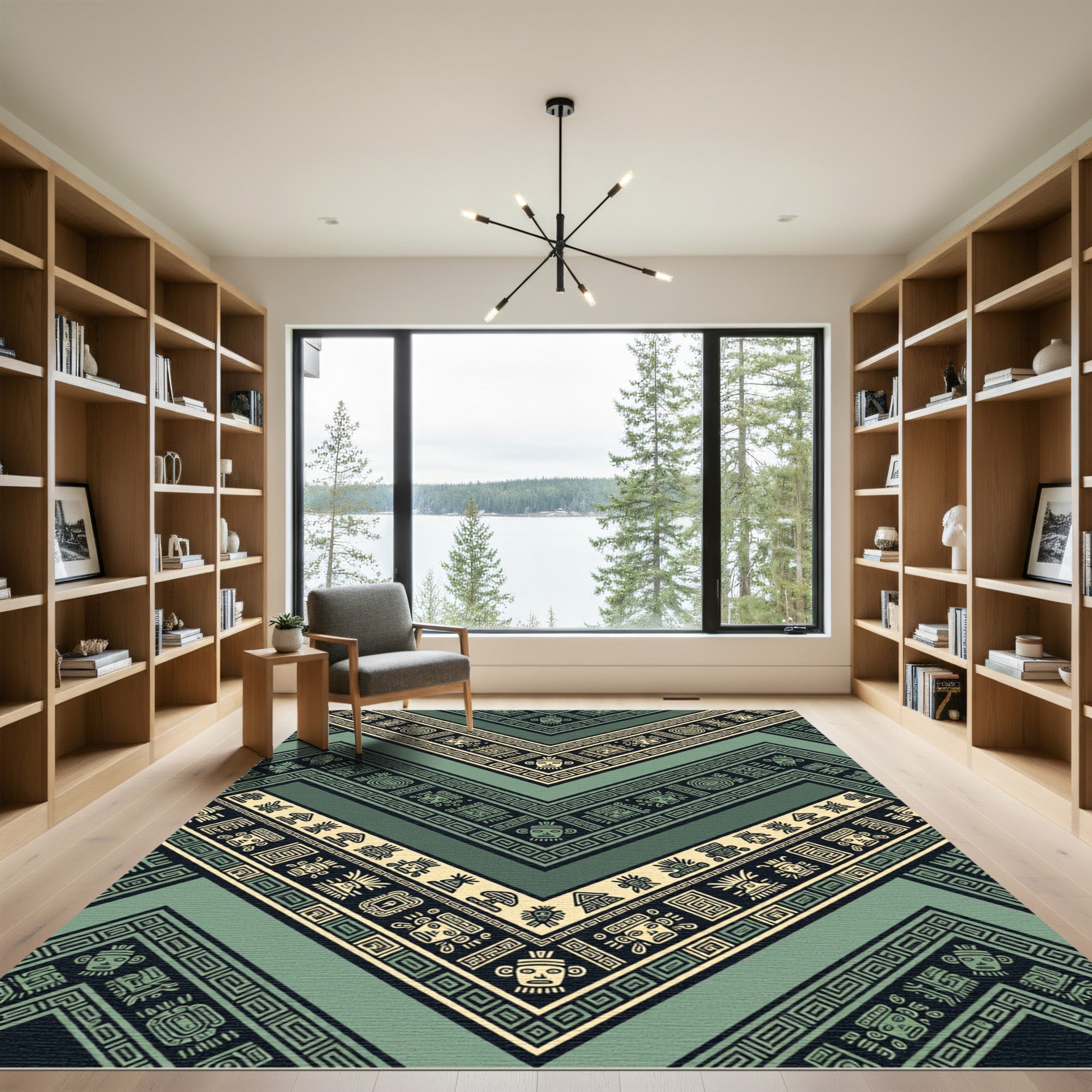 Sage Green Ancient Geometric V-Shape Rug