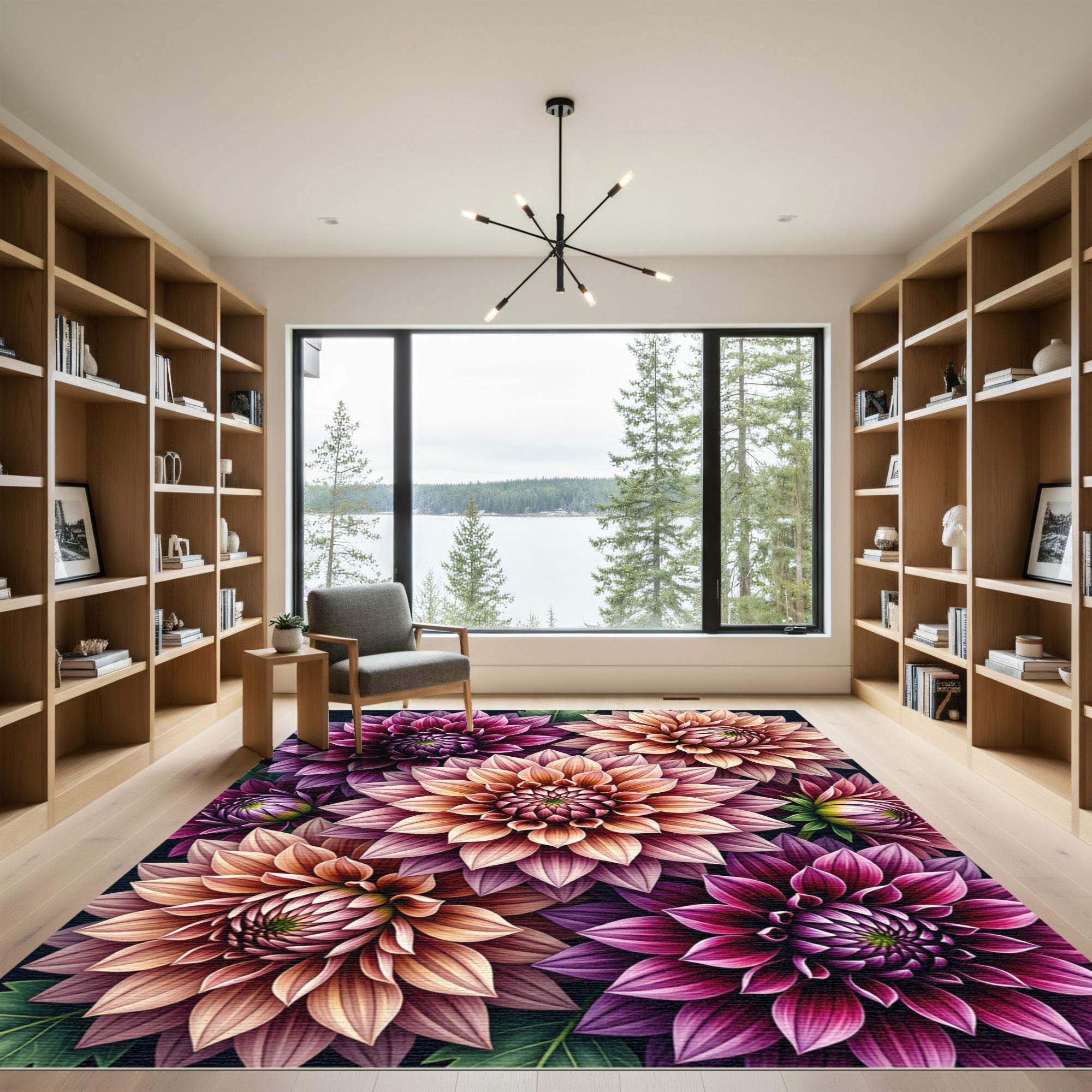 Vibrant Magenta Orange Dahlia Garden Rug