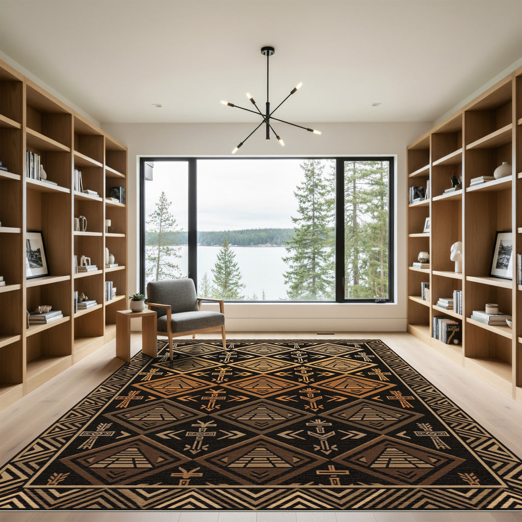 Golden Pyramid Tribal Border Rug