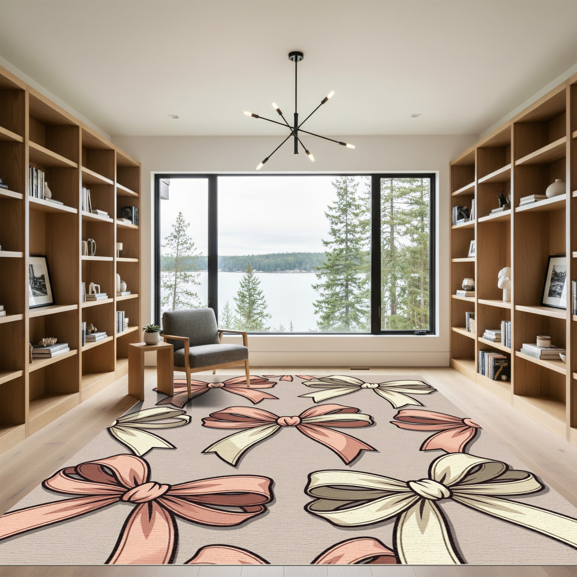 Elegant Blush and Cream Bow Arrangement Rug
