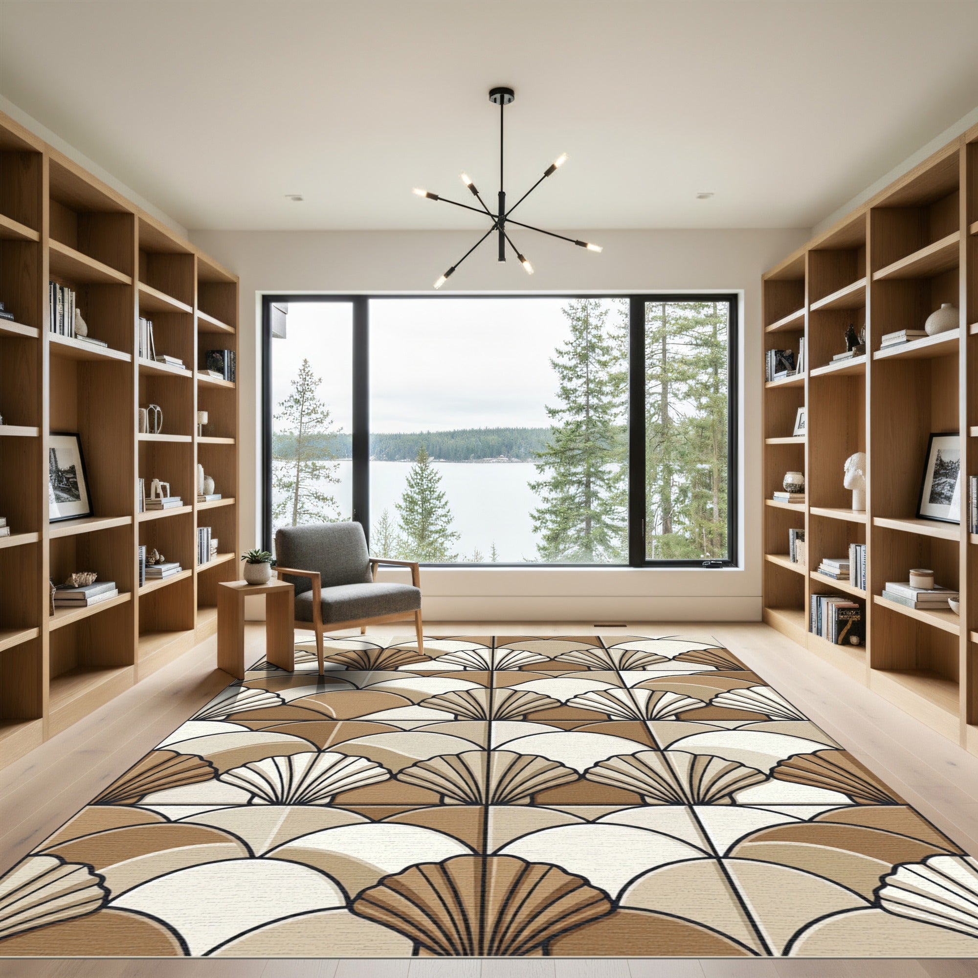 Art Deco Neutral Shell Geometric Rug