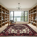 Crimson Floral Medallion Lotus Art Rug