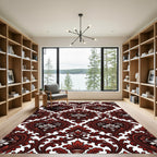 Elegant Dark Crimson Victorian Heart Damask Rug