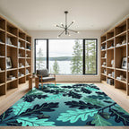 Teal Oak Leaf Acorn Botanical Arrangement Rug