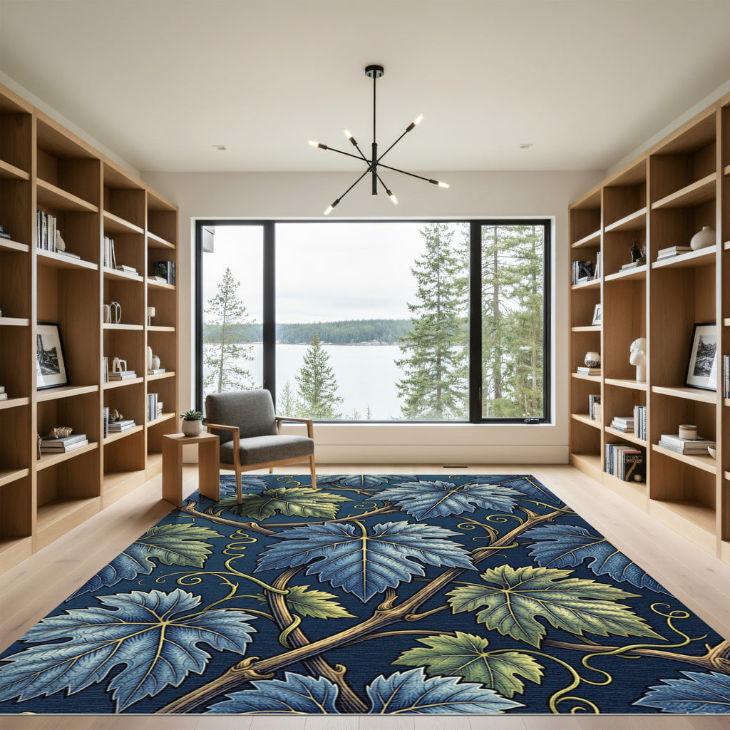 Deep Blue Grape Vine Leaf Garland Rug