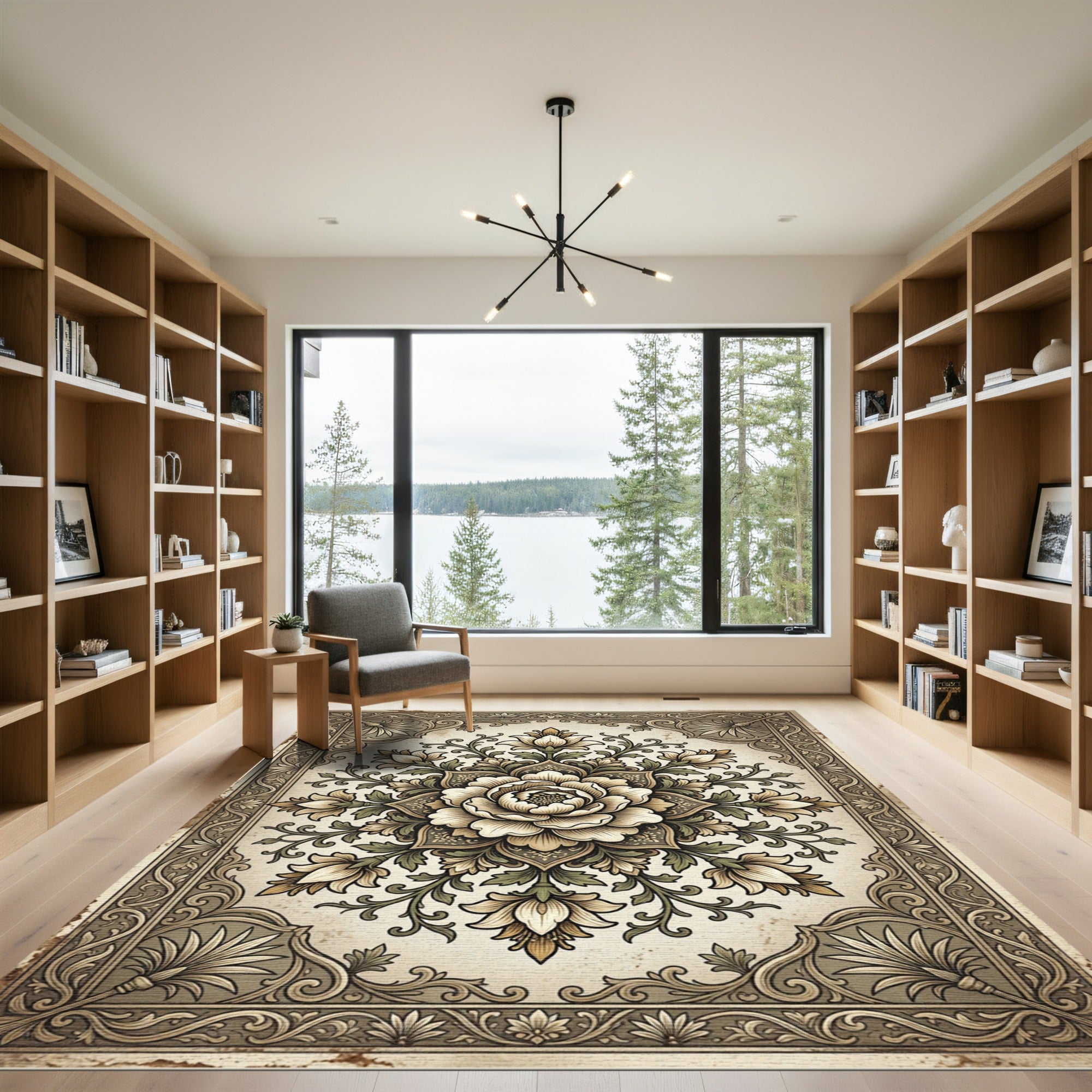 Vintage Floral Medallion Border Rug