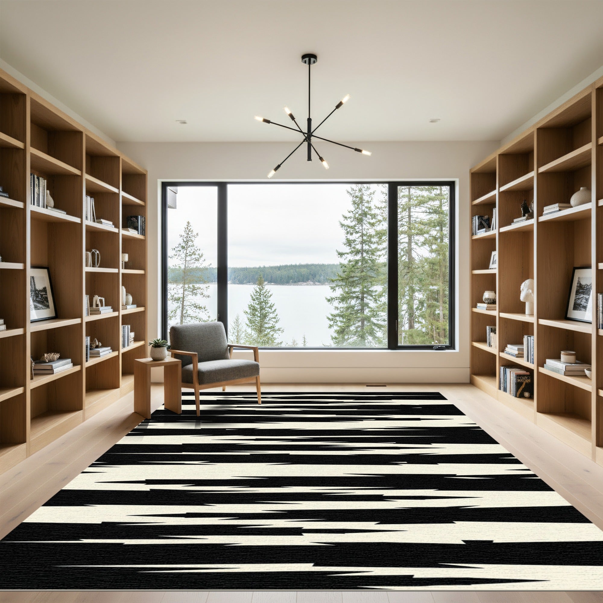 Sharp Black White Jagged Stripes Rug