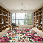Rich Crimson Peony Garden Floral Rug