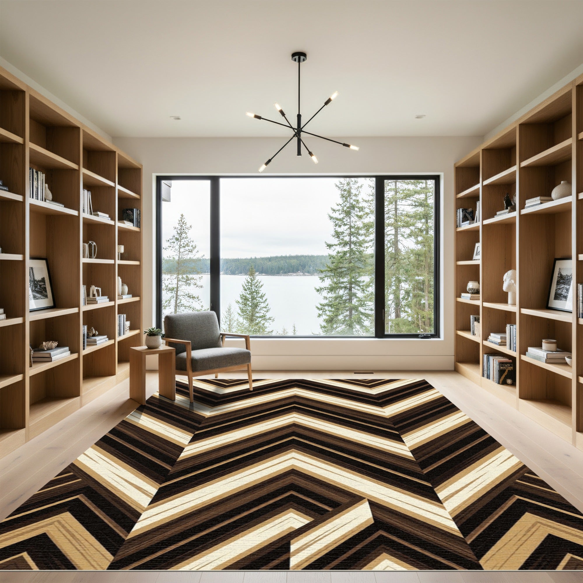 Modern Neutral Chevron Zigzag Stripe Rug