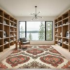 Coral and Taupe Ornate Damask Scroll Rug