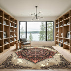 Ornate Antique Copper Damask Medallion Rug