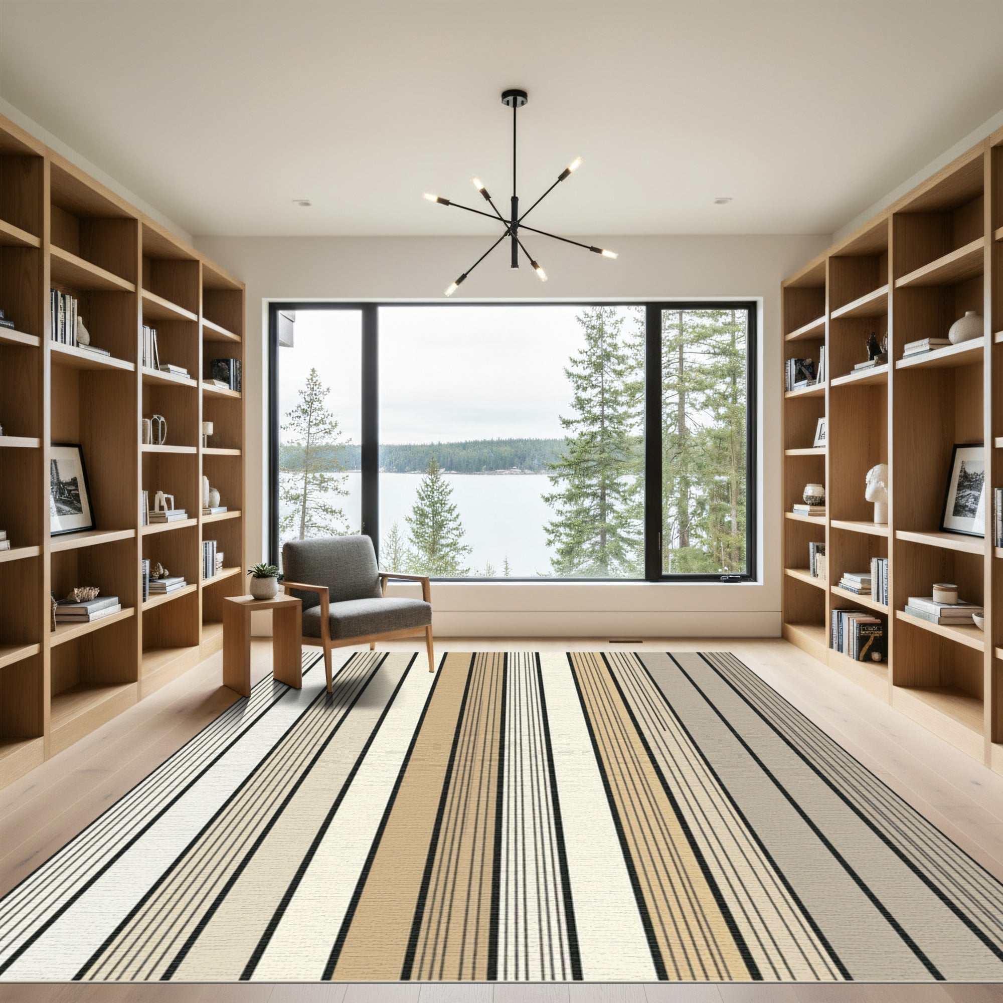 Modern Neutral Earth Tone Vertical Stripe Rug
