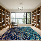 Intricate Teal Gold Arabesque Floral Rug