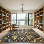 Elegant Gold Gray Scrollwork Swirl Rug