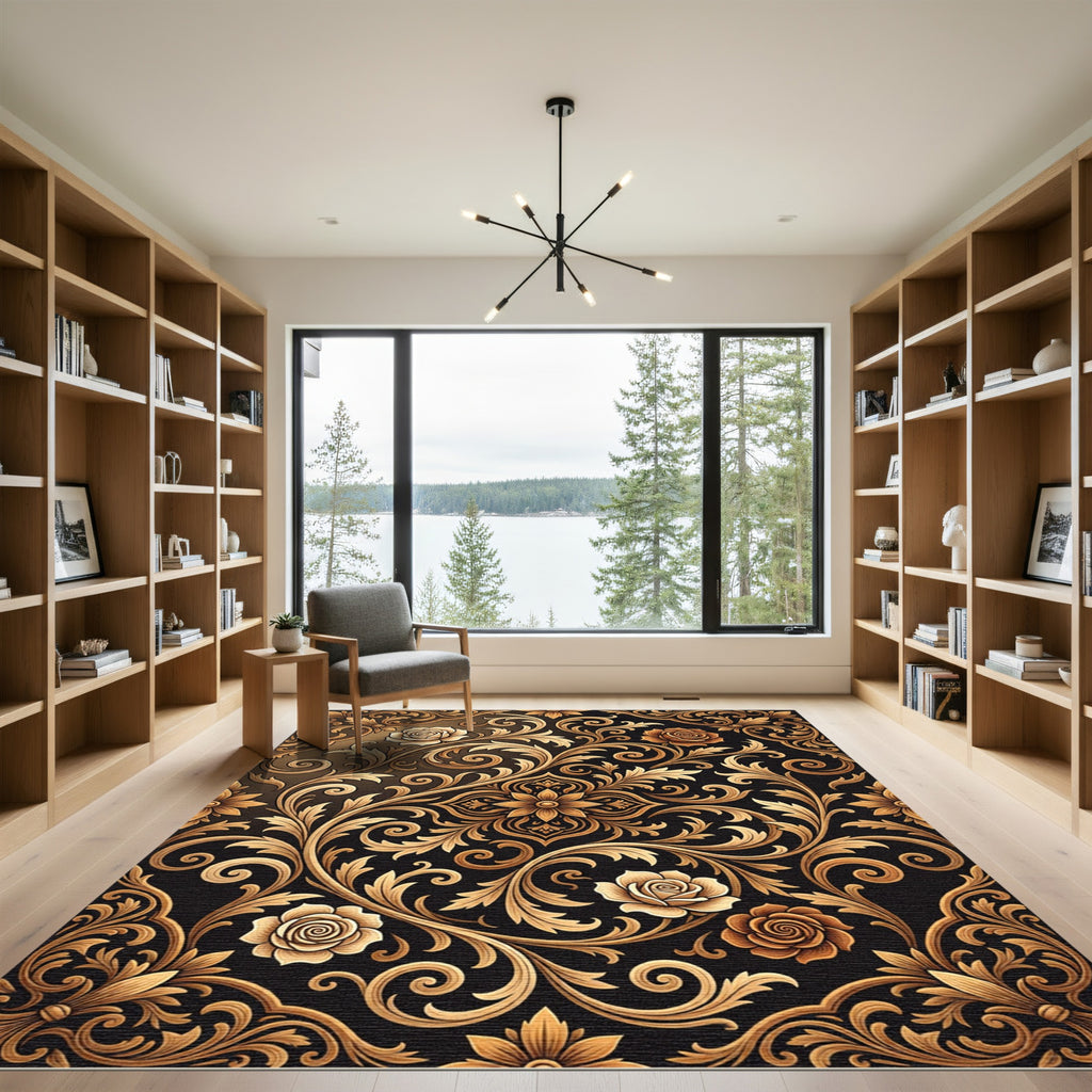 Gilded Rose Floral Scrollwork Rug