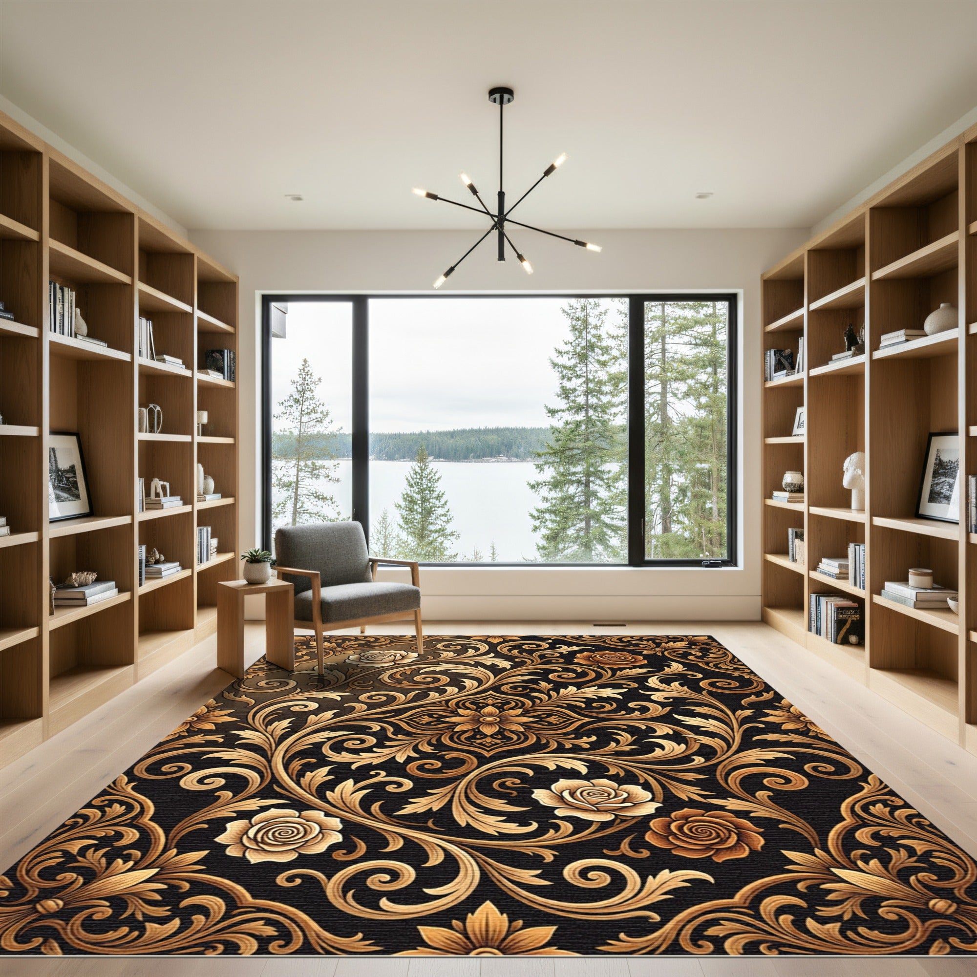 Gilded Rose Floral Scrollwork Rug