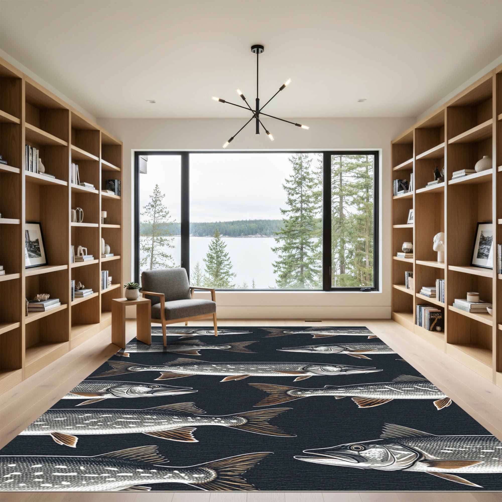Dark Charcoal Freshwater Pike Fish Rug