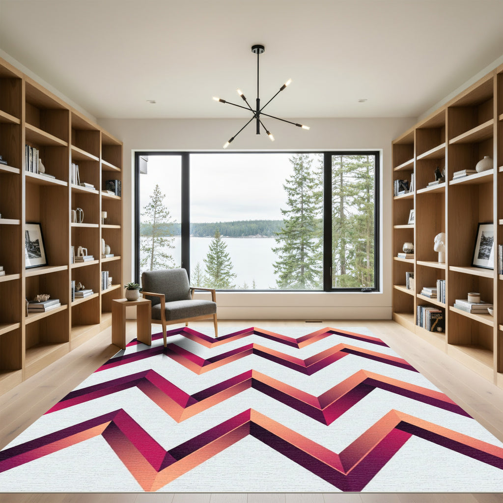 Vibrant Magenta Orange Chevron Rug