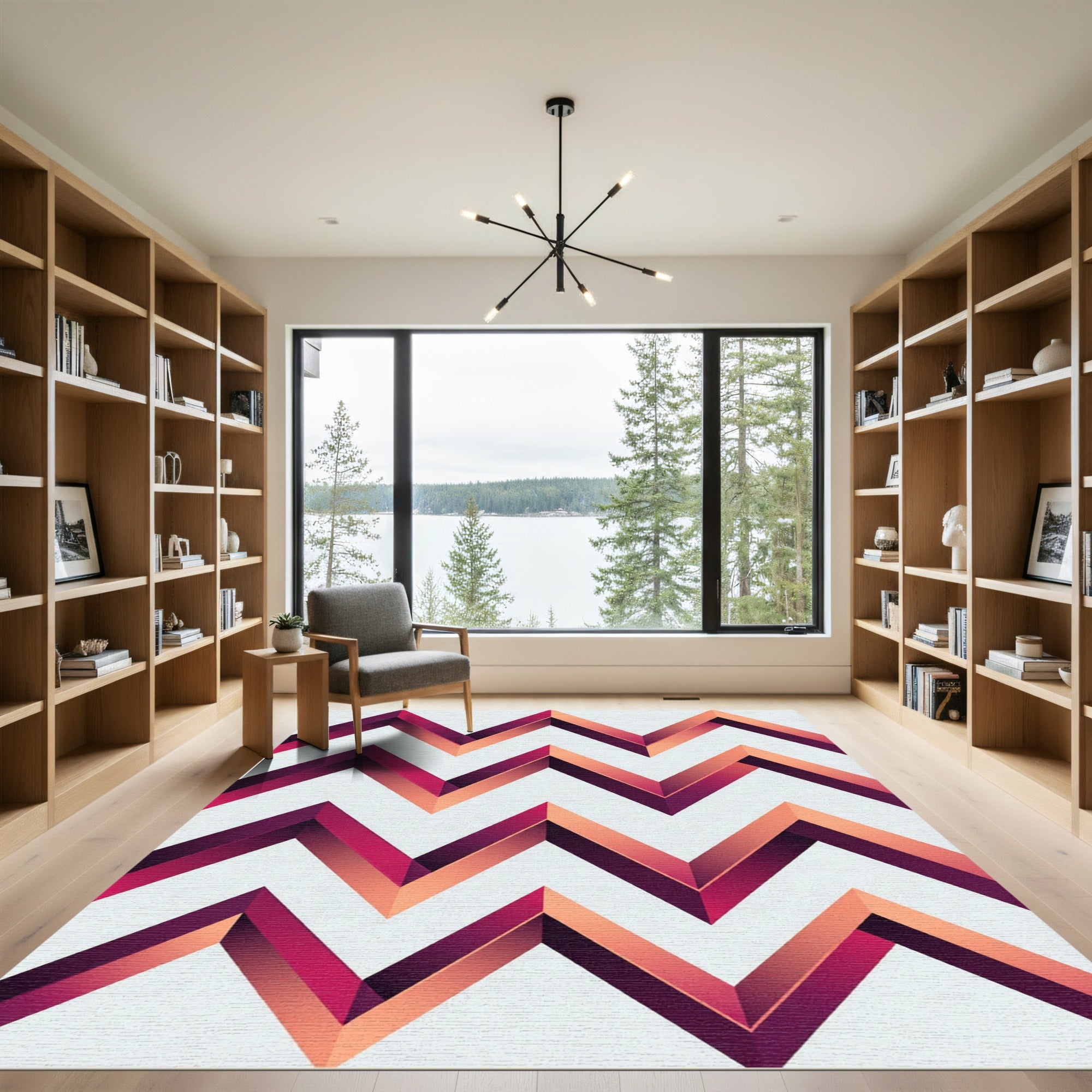 Vibrant Magenta Orange Chevron Rug
