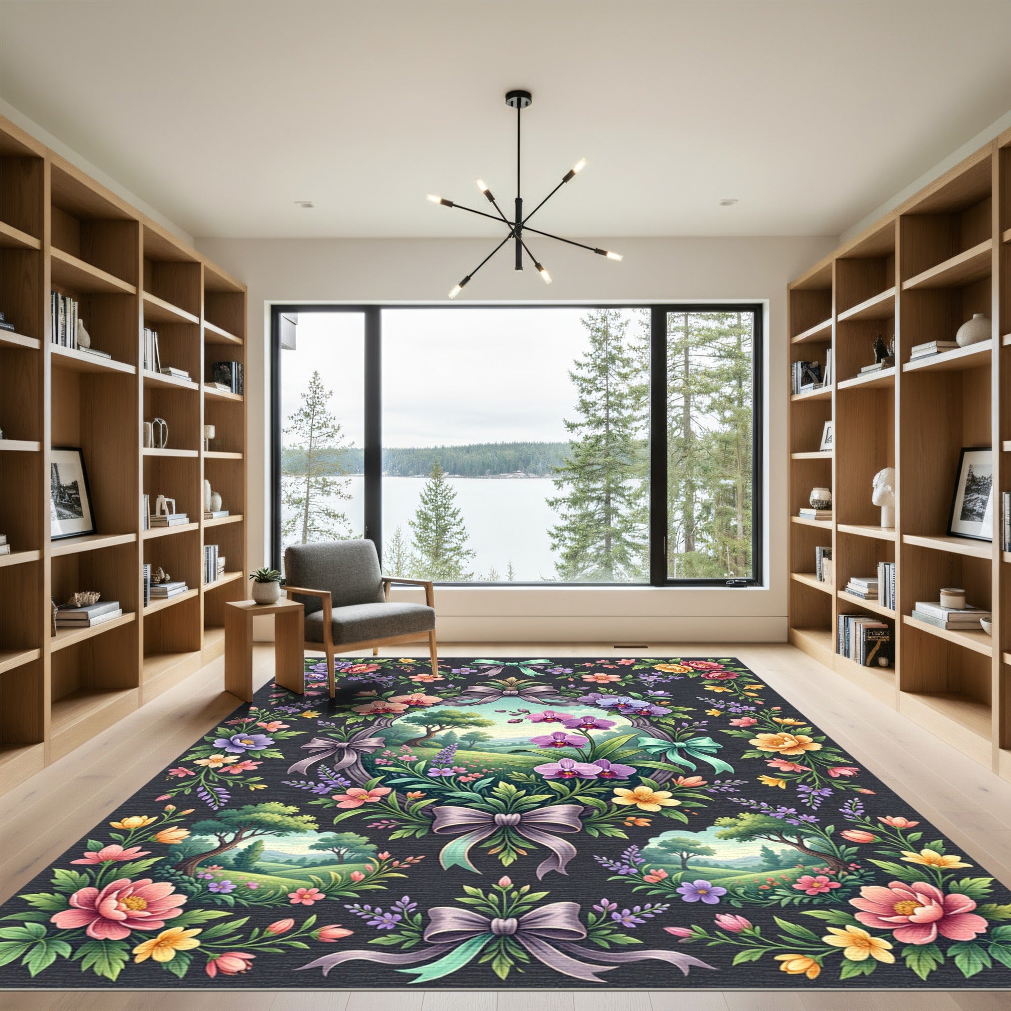 Ornate Orchid Meadow Botanical Frame Rug