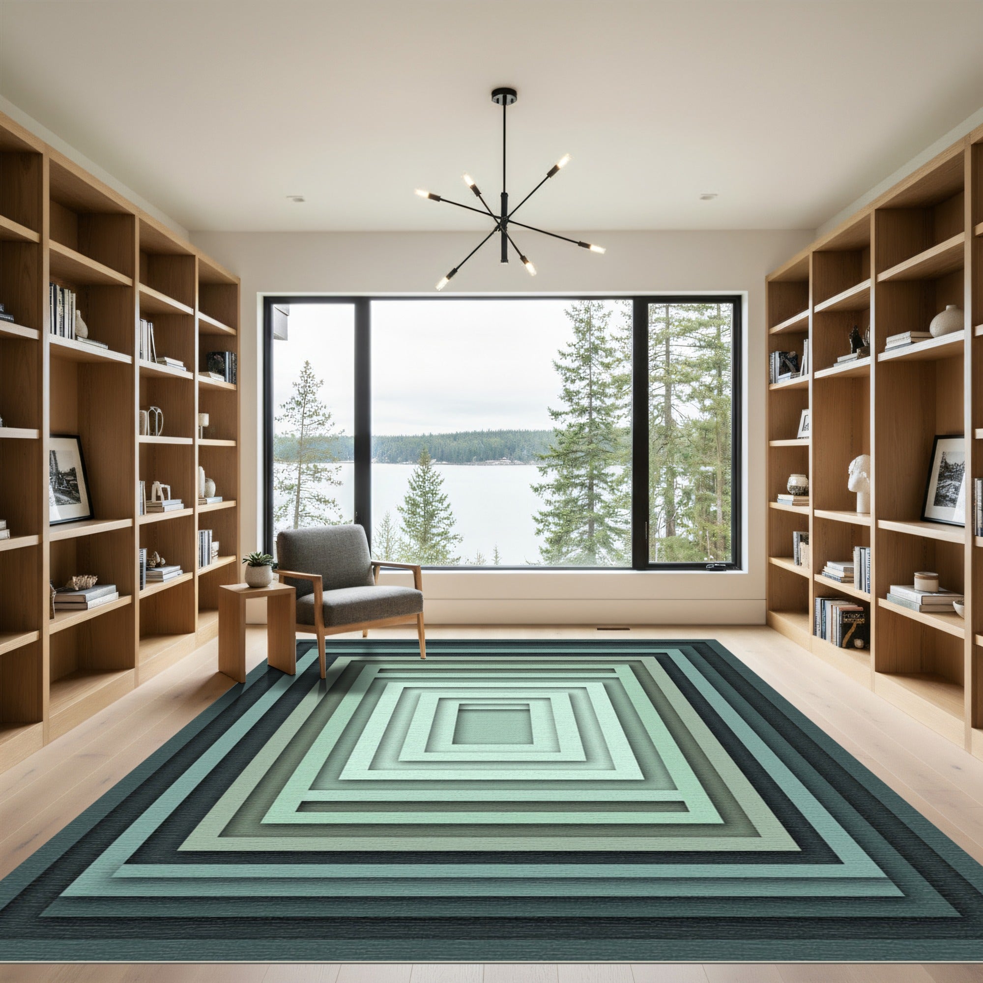 Cool Tones Layered Square Gradient Rug