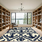 Navy Nautical Anchor and Chain Link Rug
