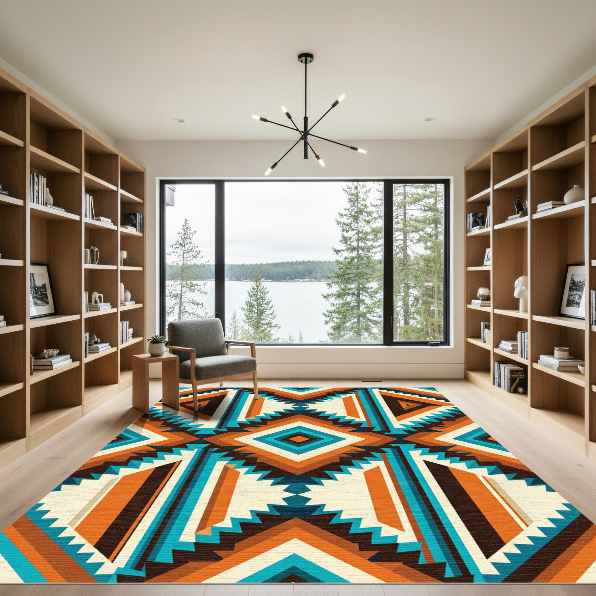 Vibrant Copper Teal Geometric Boho Rug