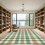 Sage Green and Taupe Plaid Check Rug