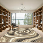 Earthy Swirl Abstract Cream Chocolate Rug