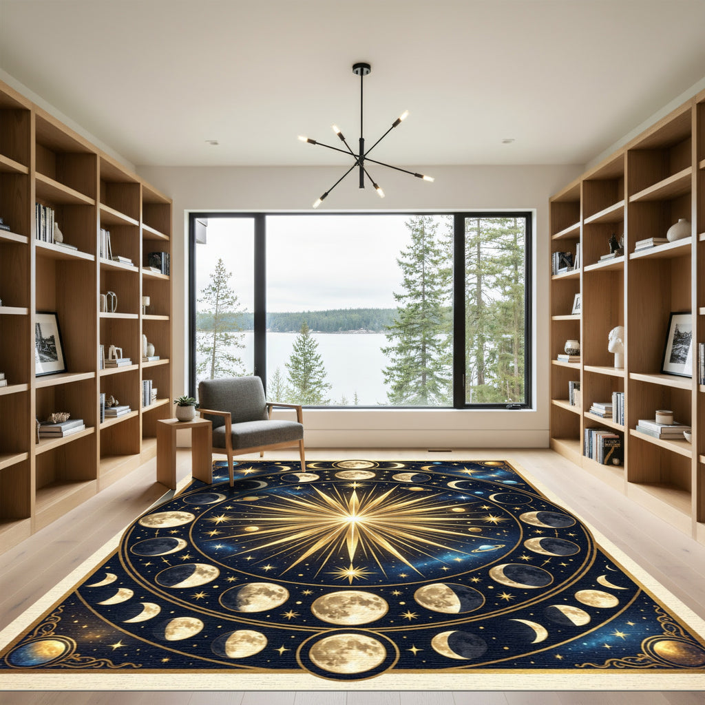 Celestial Golden Moon Phase Astrology Rug