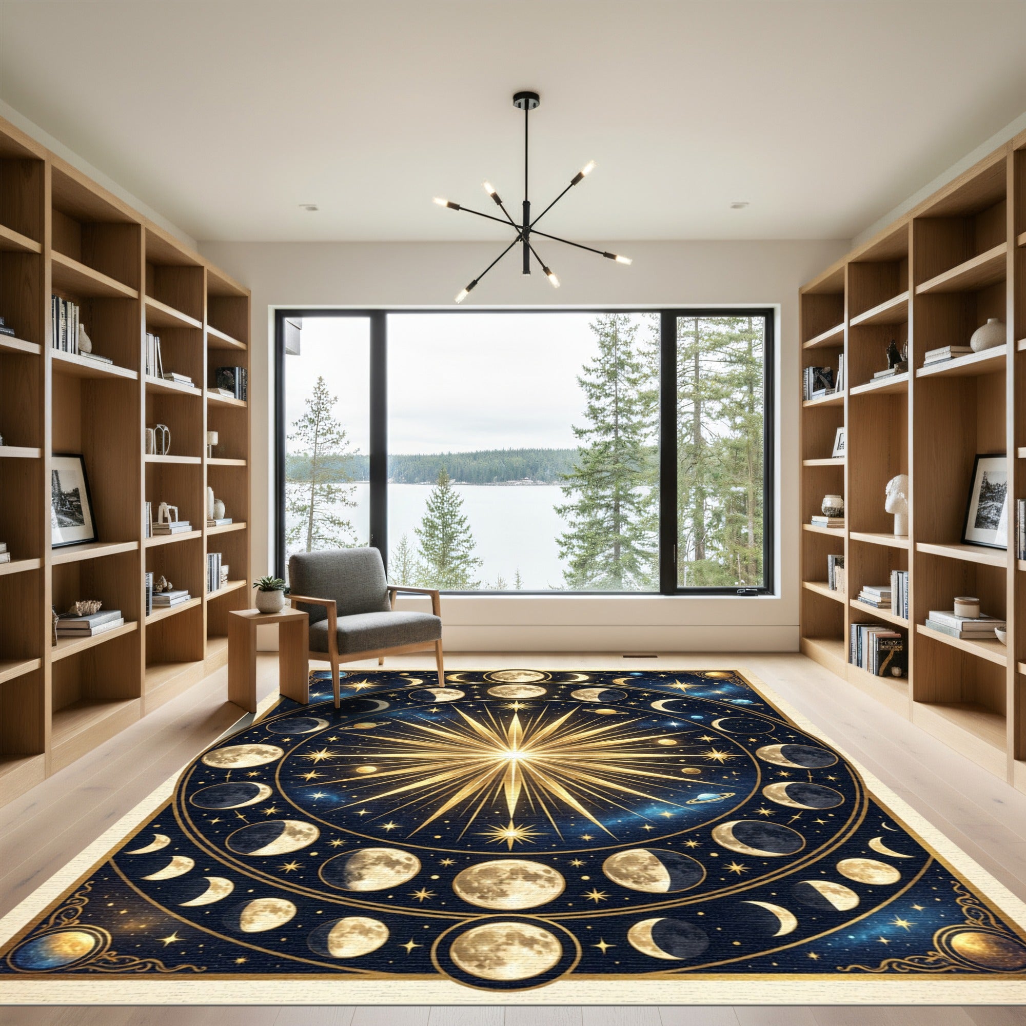 Celestial Golden Moon Phase Astrology Rug