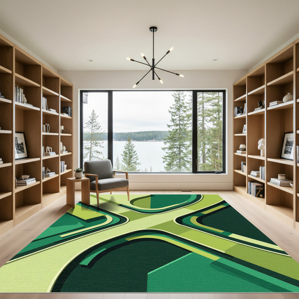 Midcentury Modern Geometric Green Rug