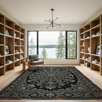 Ornate Monochrome Damask Floral Medallion Rug