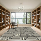 Black White Interlocking Lines Composition Rug