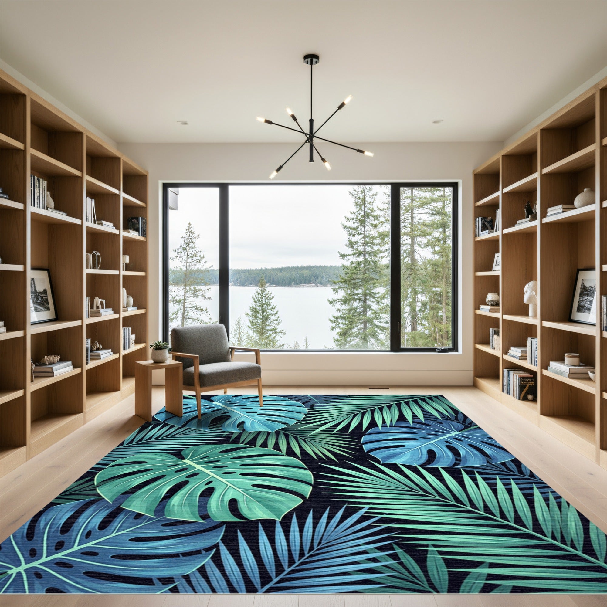 Lush Tropical Blue Monstera Foliage Rug