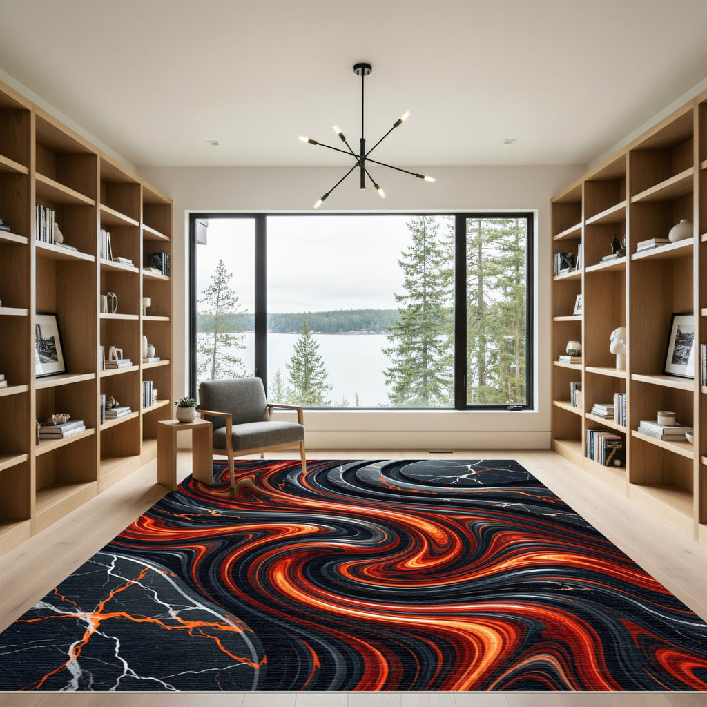 Crimson Marble Swirl Abstract Rug
